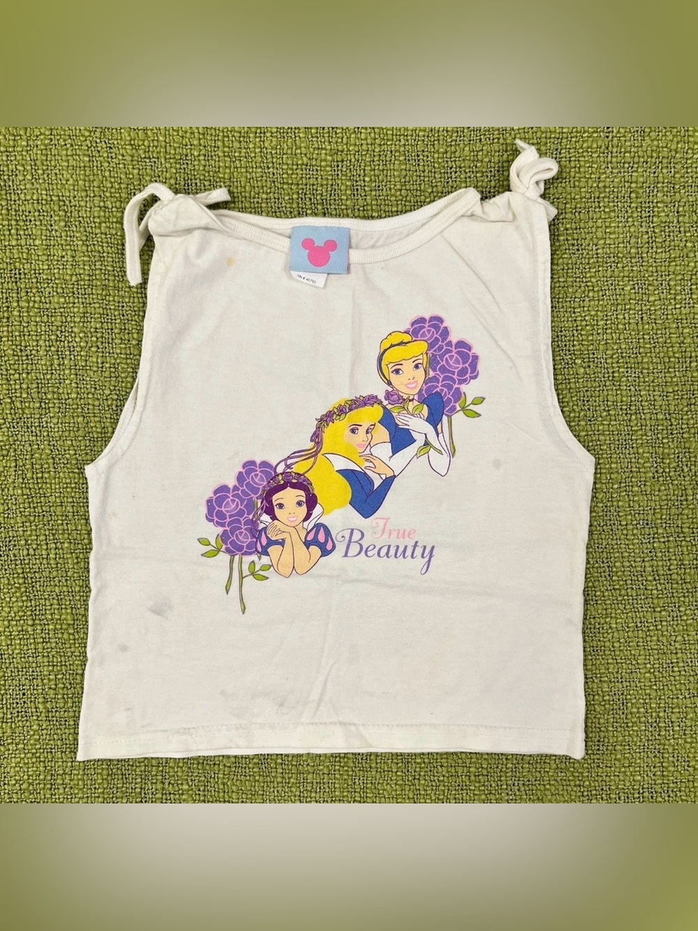 Vintage White Disney Princess Tank Top with Purple Floral Graphic